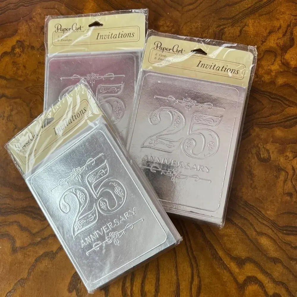 Silver Foil 25th Anniversary Invitations - Set of 3 for total of 24 Invitations